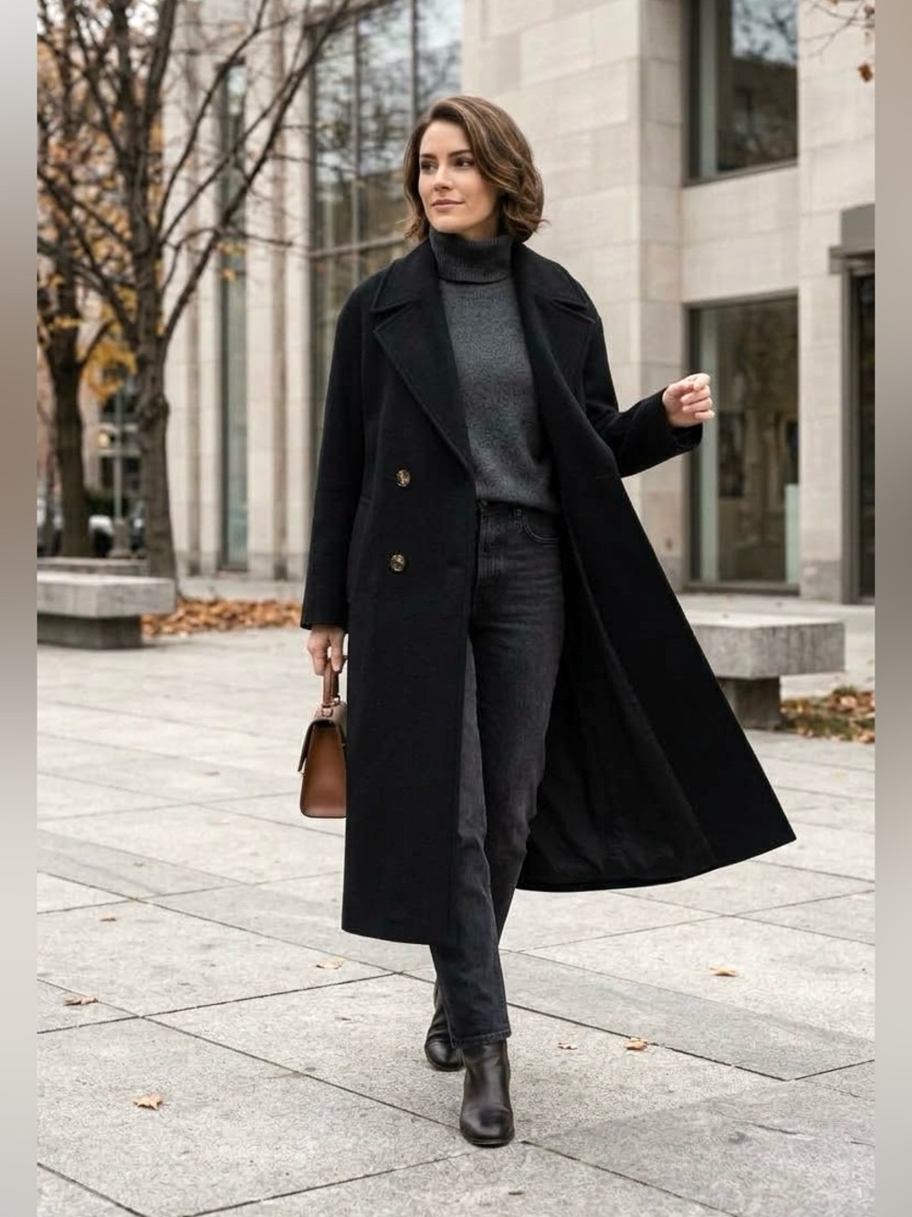 Zara Double-Breasted Long Overcoat / Coat in Black Size Medium